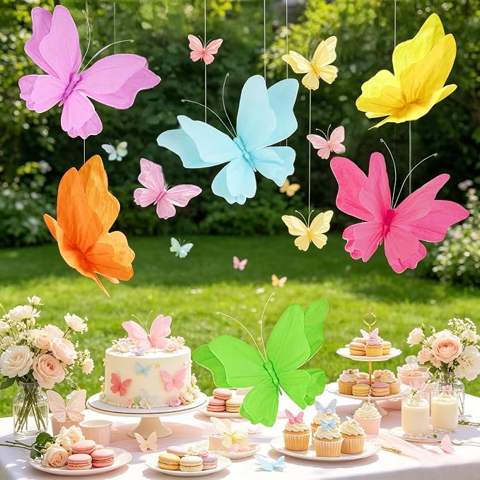 SUNBEAUTY Hanging Butterflies Large Butterfly Decorations 3D Colorful Paper - Image 3