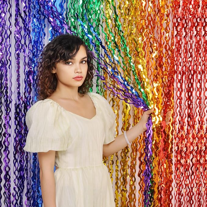 4 Pack Wavy Rainbow Foil Fringe Curtains - Image 2
