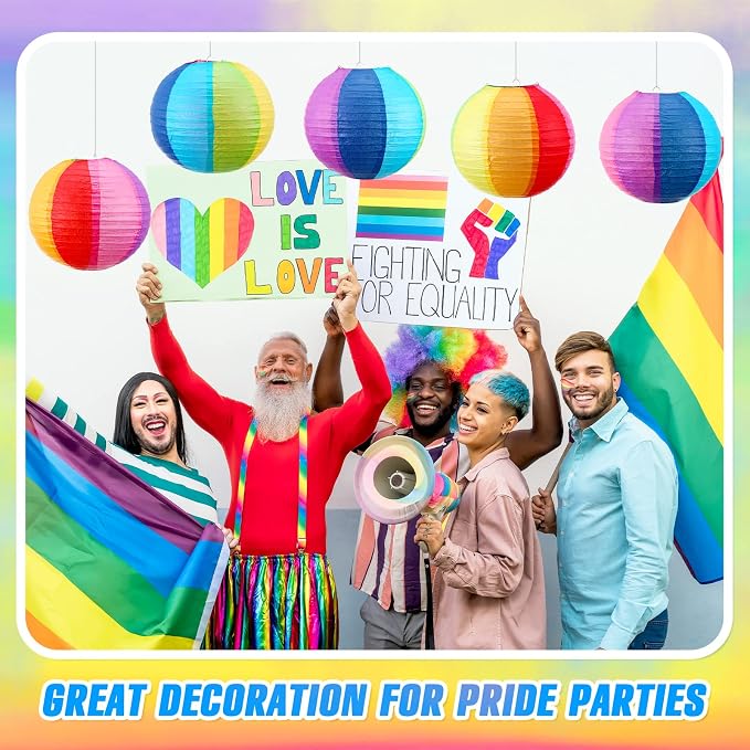 Treela 16 Pcs Beach Ball Paper Lanterns, Rainbow Hanging Paper Lanterns - Image 3