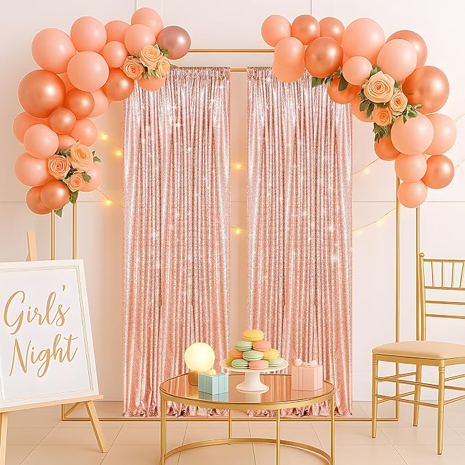 PartyDelight Rose Gold Sequin Backdrop Curtains 2x8ft 2 Panels | Sparkly 3mm - Image 6