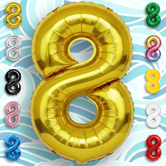 Gold Number Balloon 8 Mylar Foil Balloons 32 inch - Image 4