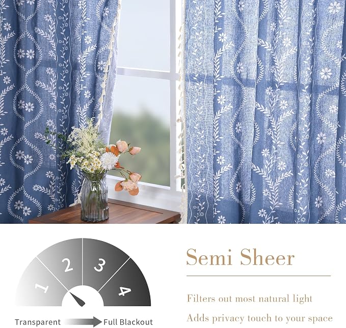Schweek Blue Floral Curtains 63 Inches 2 Panels Length - Image 3