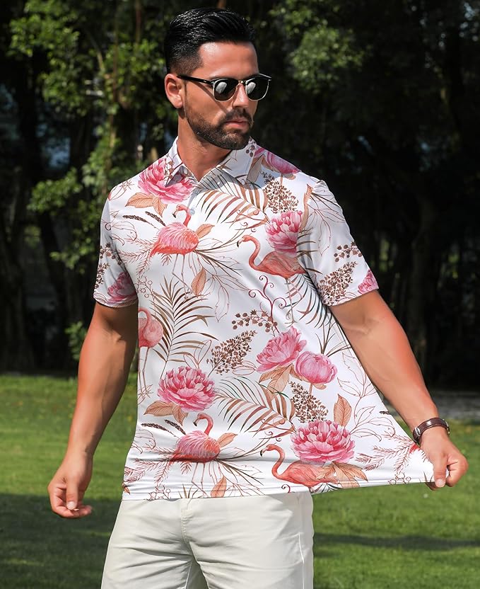 zeetoo Men's Polo Shirts Hawaiian Golf Polos Shirts Short Sleeve Performance Moisture Wicking Mens Golf Shirts