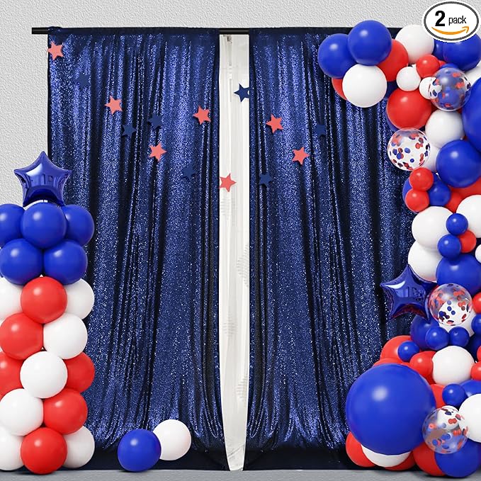 PartyDelight Navy Blue Sequin Backdrop Curtains 5x10ft 2 Sparkly Panels | 4 by PartyDelight