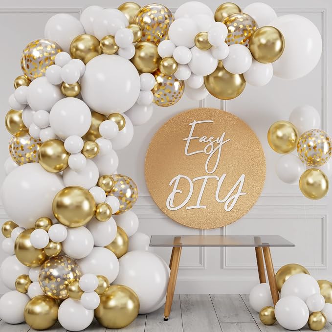 ALL-IN-1 White and Gold Balloons Garland & Arch Kit – Small and Large Gold and - Image 5