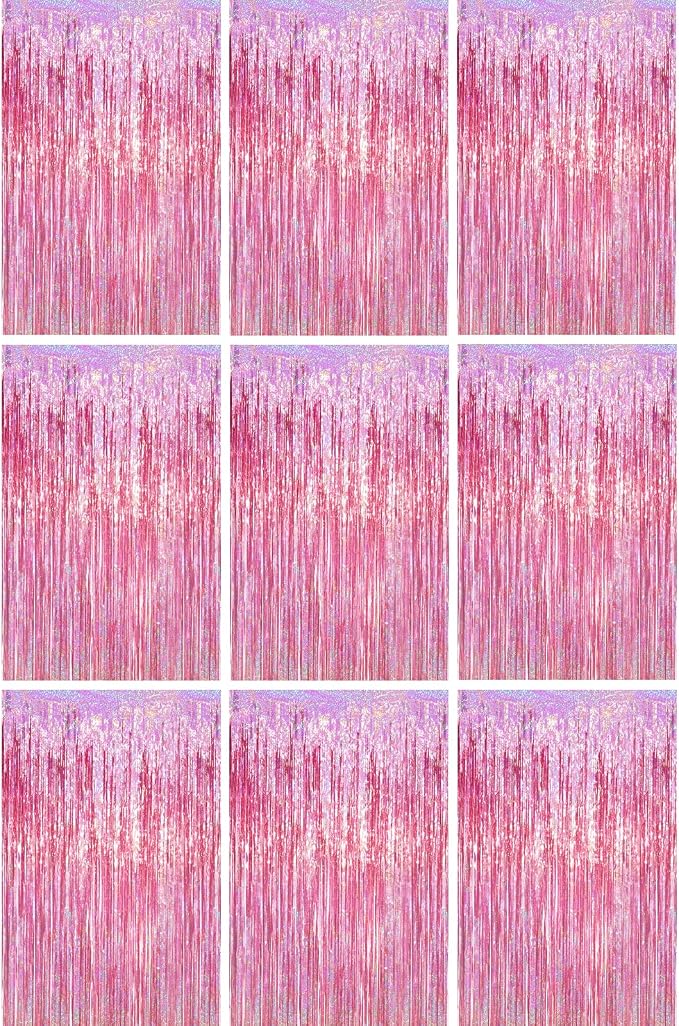 Voircoloria Pink Foil Fringe Backdrop Curtains, Birthday Party Decorations by Voircoloria