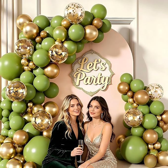 160pcs Olive Green Gold Balloon Garland Arch Kit | Olive Green Gold Confetti - Image 5