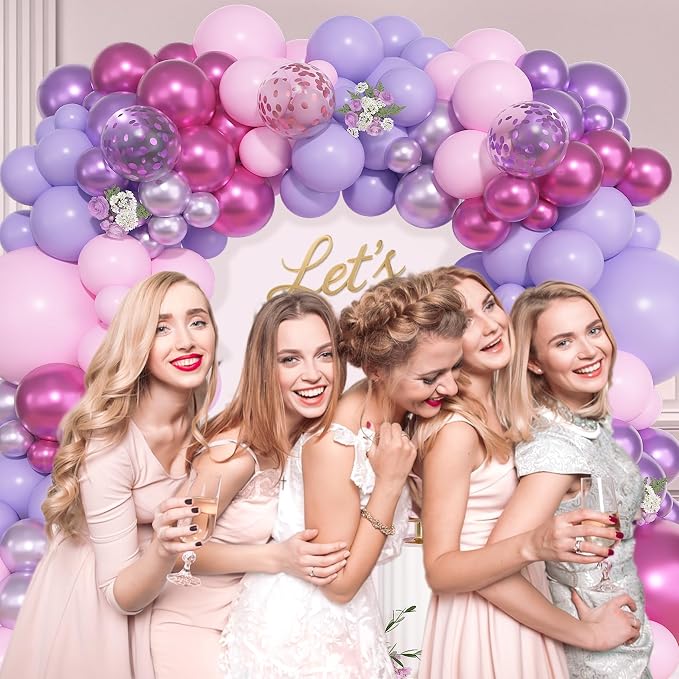 157Pcs Pink Purple Balloons Arch Garland Kit Different Size | Metallic Light - Image 3
