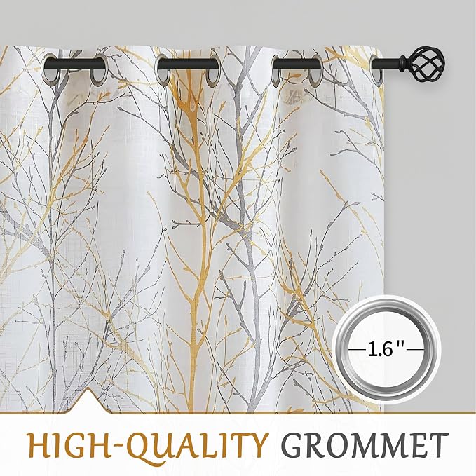 FMFUNCTEX Linen Yellow Grey Semi Sheer Patio Curtains 96 Inch Long 1 Panel | - Image 6
