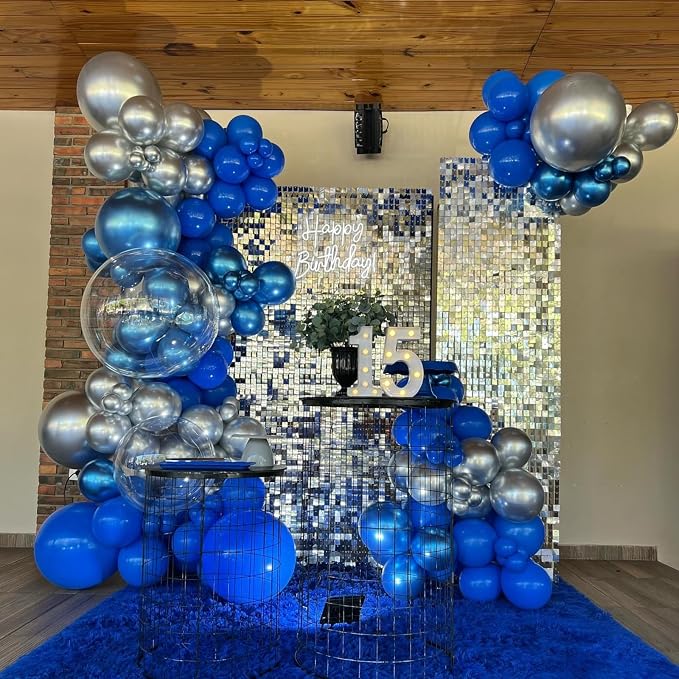 Blue Silver Balloons, 12 Inch Metallic Blue Pearl Blue Silver and Silver Star - Image 7