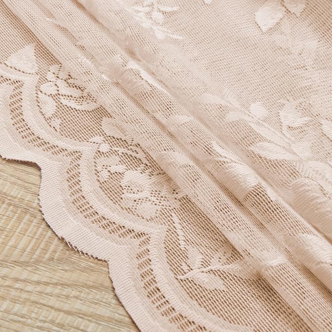 Blush Lace Curtains 90 Inches Long 2 Panels Vintage Floral Curtains - Image 7