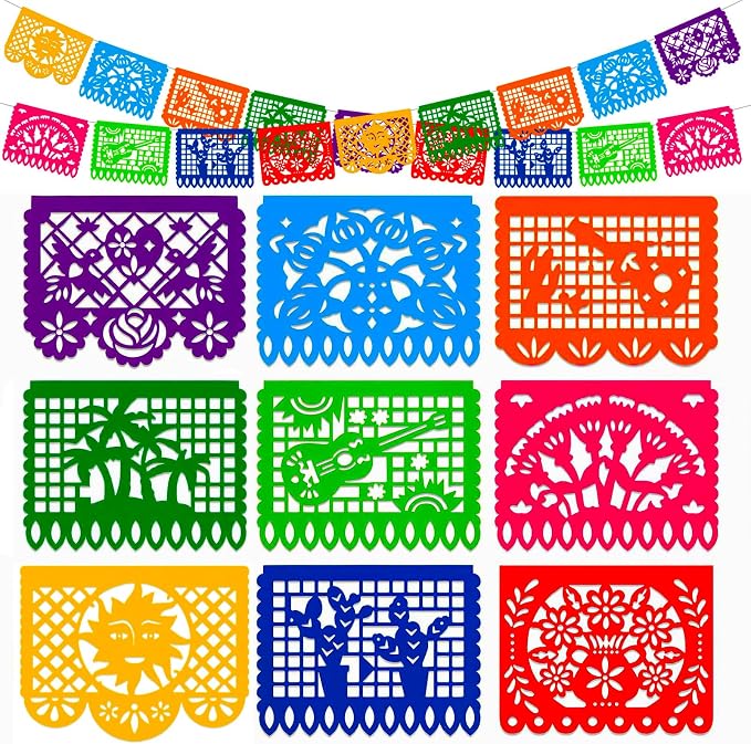 DOMESTAR Mexican Party Decoration, 18 FT Plastic Papel Picado Fiesta Banner | by DOMESTAR