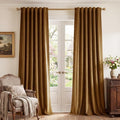 Gold Brown Velvet Curtains for Living Room Boho, W52 x L84, 2 Panels | Back Tab by StangH
