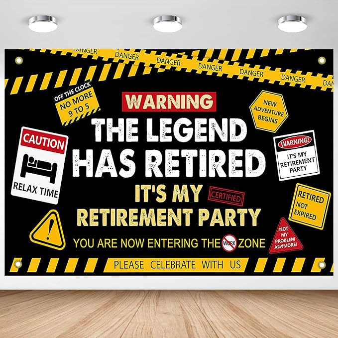 Happy Retirement Banner Caution Logos Retirement Party Decorations Funny Legend by AVEZANO