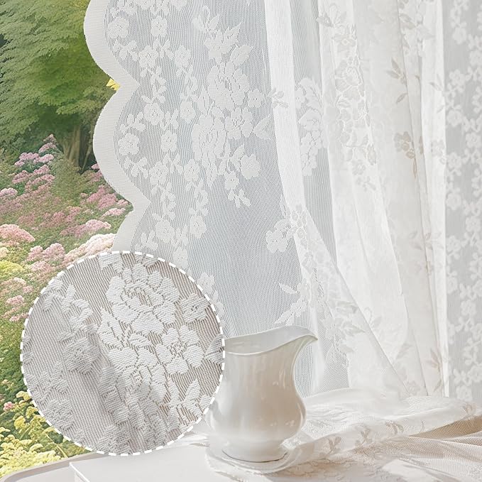 Anmao Vintage Lace Curtains 45 Inches Long 2 Panels, Romantic Elegant Light by Anmao