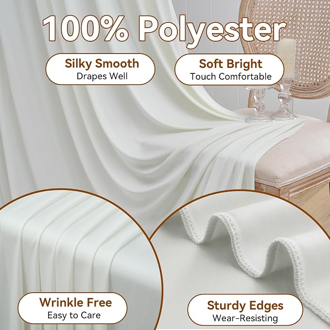 30ft×12ft Wrinkle Free Ivory Backdrop Curtain - Image 3
