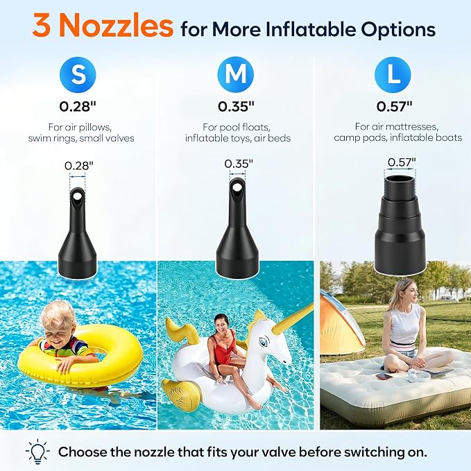 AGPTEK Rechargeable Air Pump, 4000mAh Quick-Fill Inflator Deflator, 3 Nozzles | - Image 2