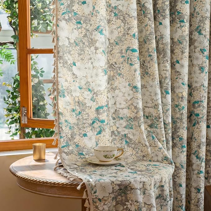 Floral Semi Sheer Rod Pocket 63 Inch Curtains 2 Panels - Image 4