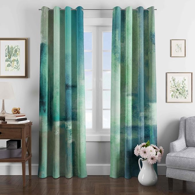 Asuexpect Teal Curtains 2 Panels Abstract Rust Curtain Room Darkening Grommet - Image 3