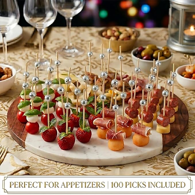 100 Pcs 4.7" Disco Ball Cocktail Picks, Fancy Toothpicks Appetizer Skewers | - Image 4