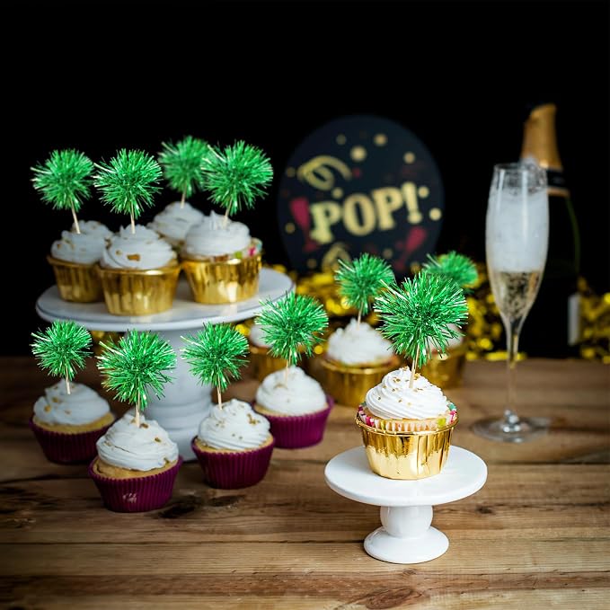 Gyufise 30Pcs Foil Firework Cupcake Toppers Sparkle Tinsel Cake Toppers Tinsel - Image 4