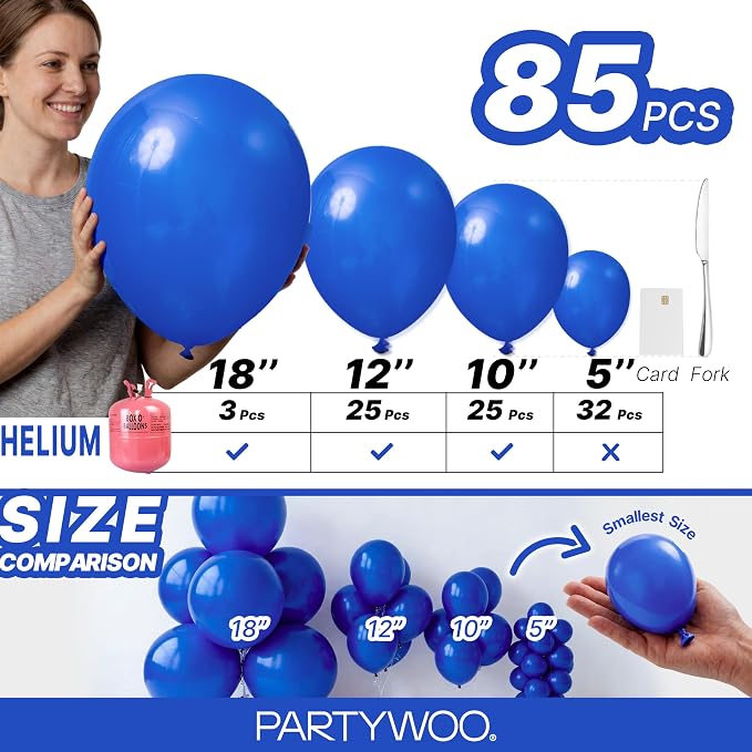 PartyWoo Royal Blue Balloons 85pcs Dark Blue Balloons Different Sizes | 18 12 - Image 6