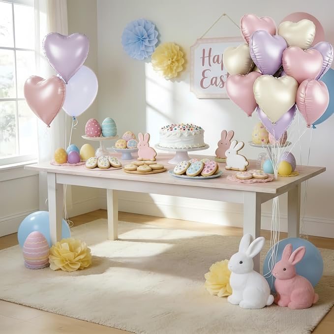 Pink Purple Heart Balloons, 18 Inch Pastel Lila Beige Helium Balloon - Image 5