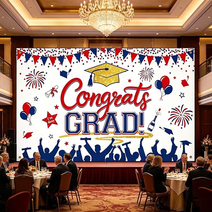 Blue Red Congrats Grad Class of 2026 Banner Backdrop Photography Background - Image 4