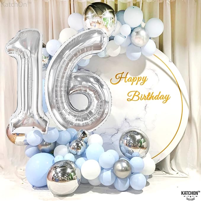 KatchOn Silver 16 Balloon Numbers 40 Inch | Happy 16th Birthday Balloons - Image 8