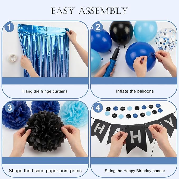 ANSOMO Blue and Black Happy Birthday Party Decorations - Image 7