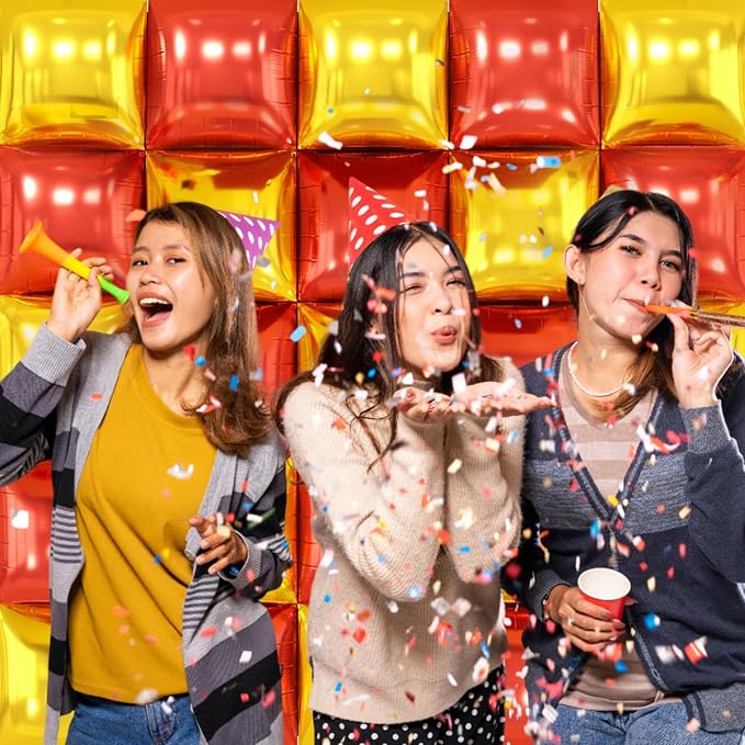 Metallic Red Black and Gold Double Sided Square Foil Balloons Wall, 19 Inches - Image 5