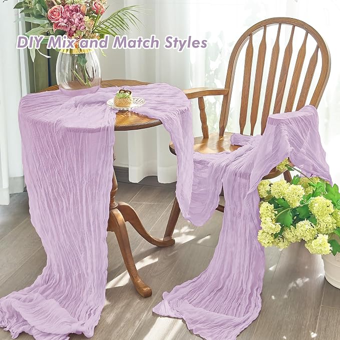 IVAPUPU 2 Pcs Cheesecloth Table Runner - 10ft Lilac Purple Lavender Summer Boho - Image 5