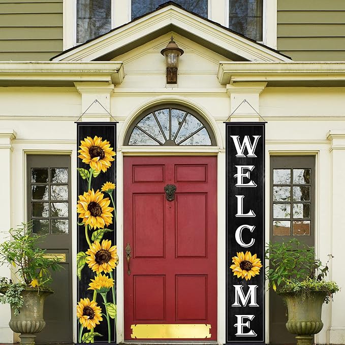 Tatuo Sunflower Welcome Hanging Banners Summer Porch Banners Flags Spring Door - Image 5