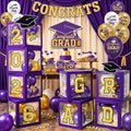 Graduation Decorations Class of 2026 Purple and Gold Balloon Boxes and Arch by makegraduationunforgettable