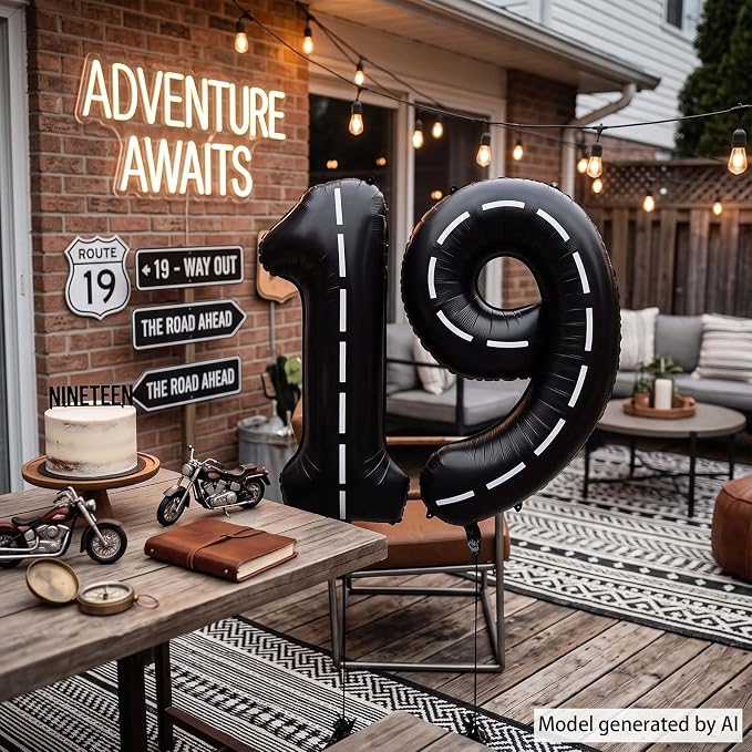Black and White Stripes Number 19 Balloon 40 Inch, Foil Track Digit | Fast - Image 3