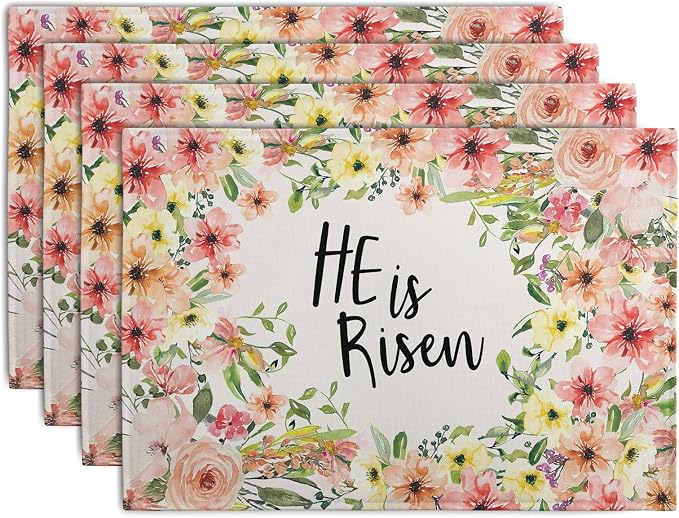 He is Risen Placemats Set of 4 Spring Easter Christian Cross Religious Flowers by Wnoesat