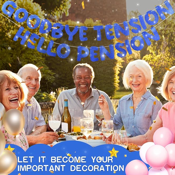 Retirement Banner Pre-Strung GOODBYE TENSION HELLO PENSION Banner Glitter - Image 6