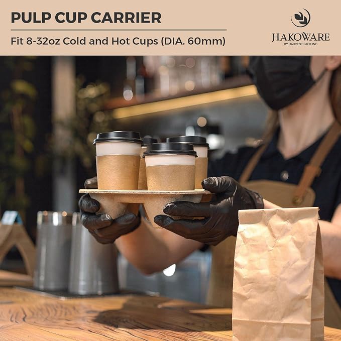 HAKOWARE 8-32oz Pulp Fiber 4 Cup Disposable Drink Carrier Trays, Compostable - Image 7