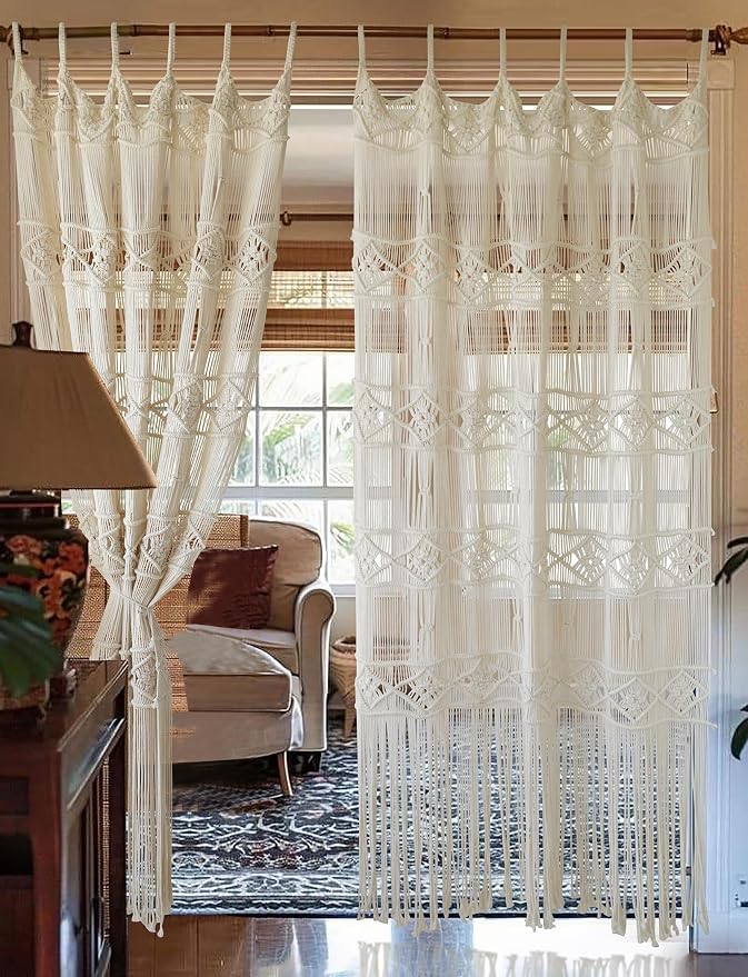 Macrame Curtain Handmade Woven Divider Doorway window Curtain 42"W*75"L | - Image 3