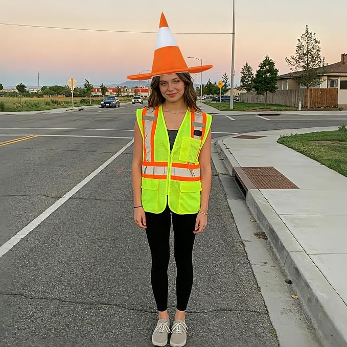 Orange and White Traffic Cone Hat, Funny Halloween Traffic Costume Accessories - Image 7