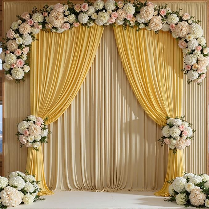 10ftx12ft Wrinkle Free Beige Backdrop Curtain, 2 Panels 12FT Height Beige Wedding Backdrop Drapes, Silky Polyester Back Drop Cloth for Birthday Photography Background Party Backdrop Draping
