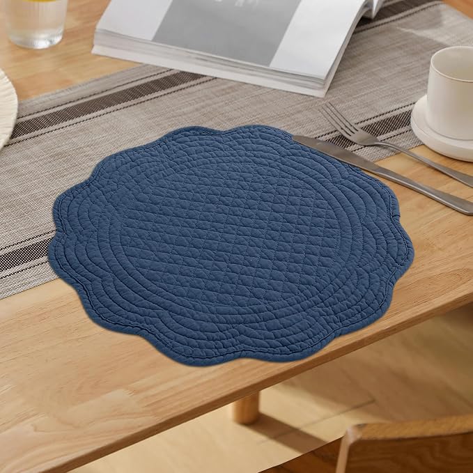 HOMBYS Quilted Placemats Set of 6 Washable Round Placemats - Image 6
