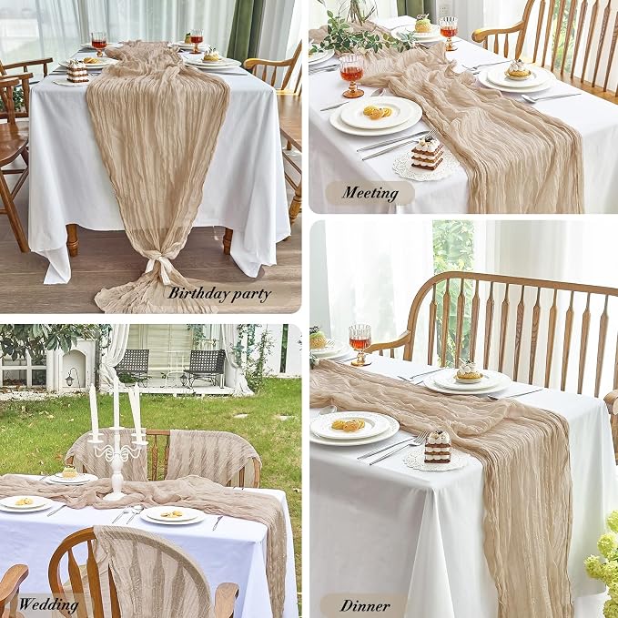 IVAPUPU 4 Pcs Cheesecloth Table Runner - 10ft Nude Boho Gauze Cheese Cloth - Image 6