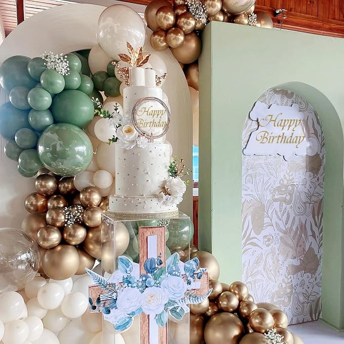 Dusty Green White Gold Balloons - Image 2
