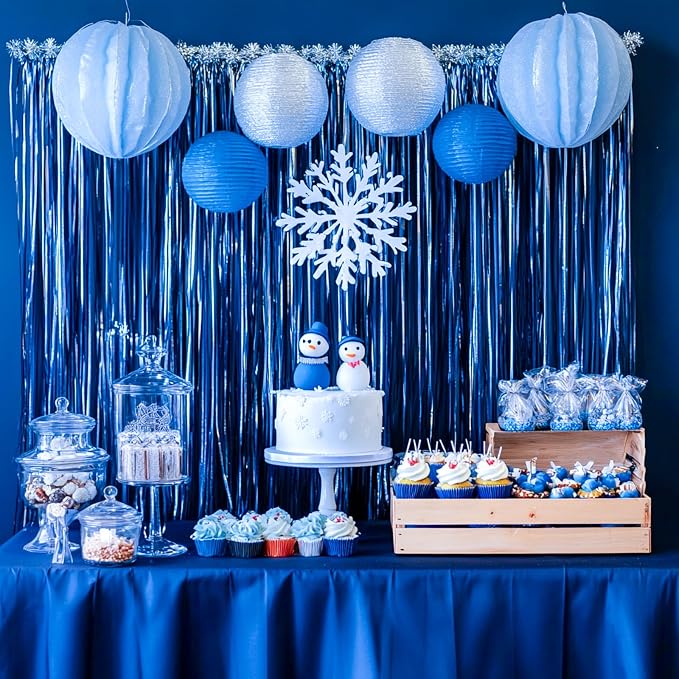 PartyWoo Royal Dark Blue Foil Fringe Tinsel Streamers 2pcs 6.6FT Backdrop | - Image 3