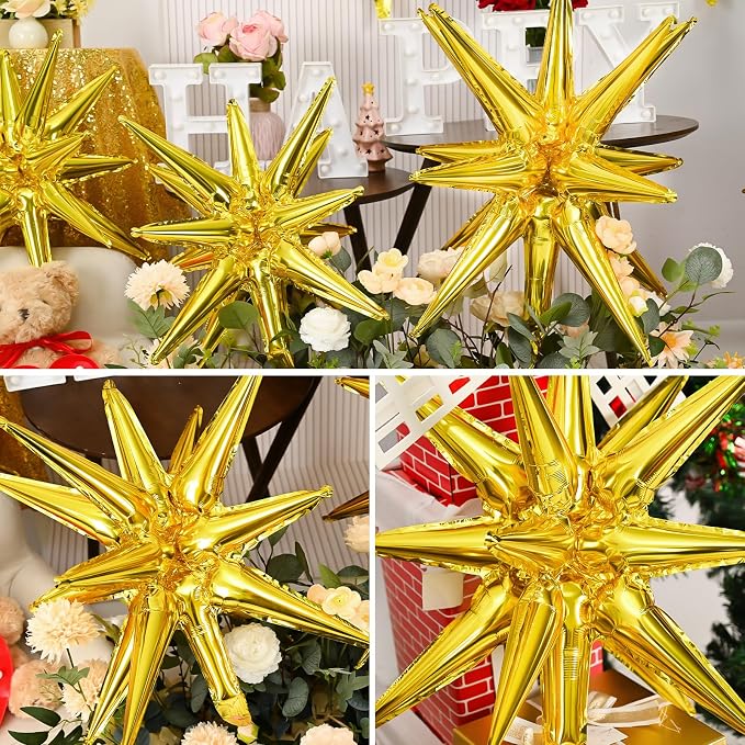 9Pcs Gold Star Balloons, Large Explosion Star Foil Balloons, Metallic Gold - Image 6