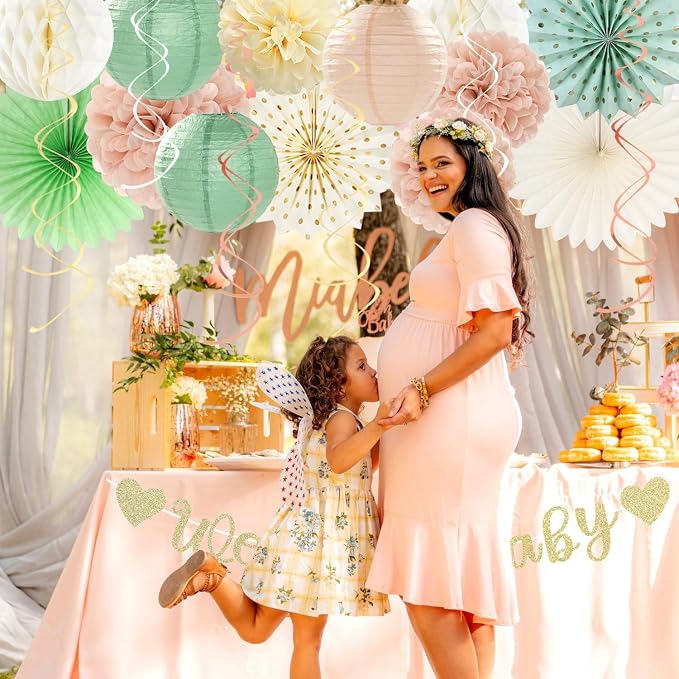 Sage-Green Blush-Beige Baby Shower Party-Decorations - Image 7
