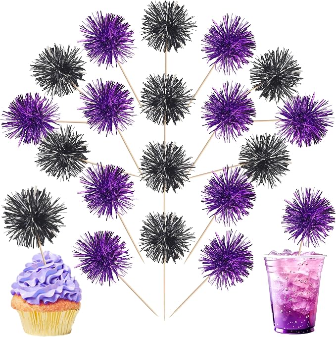 40 PCS Foil Firework Cupcake Toppers Sparkle Tinsel Cupcake Picks Fireworks - Image 8