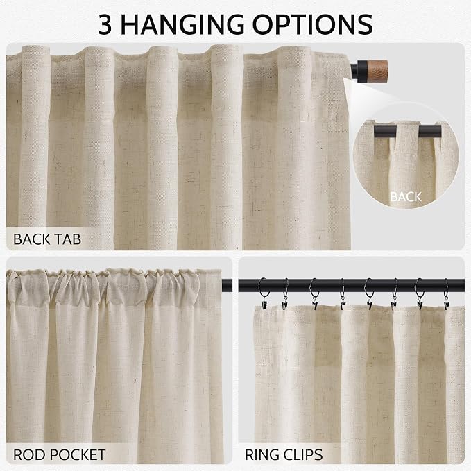 Living Room Curtains 63 Inch Length Linen Boho Luxury Light Filtering Semi - Image 2