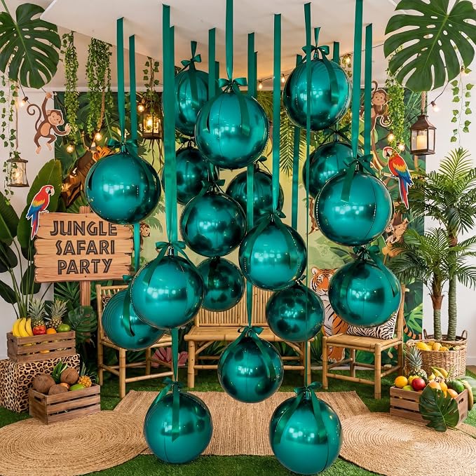 20 Pcs Vbs 2026 Metallic Green Foil Balloons Giant 22 Inch 4d Round Metallic by Unknown